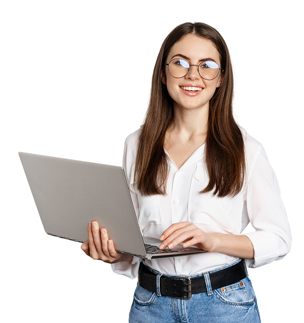 Mujer joven con laptop